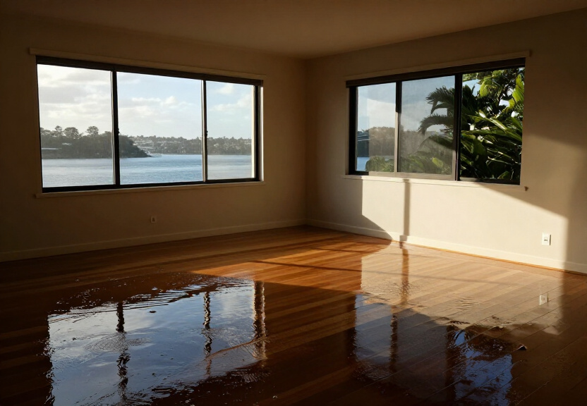 Water-damaged wall in a Constitution Hill home before drying